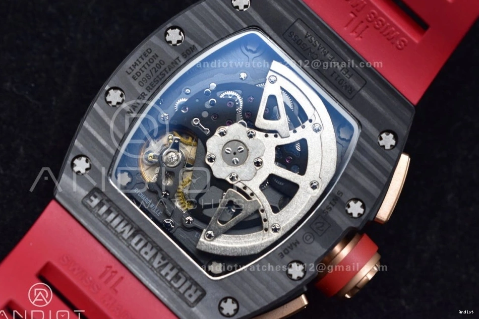 Best on KVF Chrono Rubber Crystal V2 Red Strap 1:1 NTPT Lotus Edition Dial RM011 A7750 1130